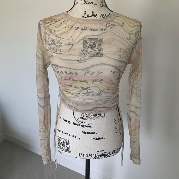Y2K Tie Dye Mesh Long Sleeve Crop Top Size S VTG Forever 21 - Picture 1 of 3